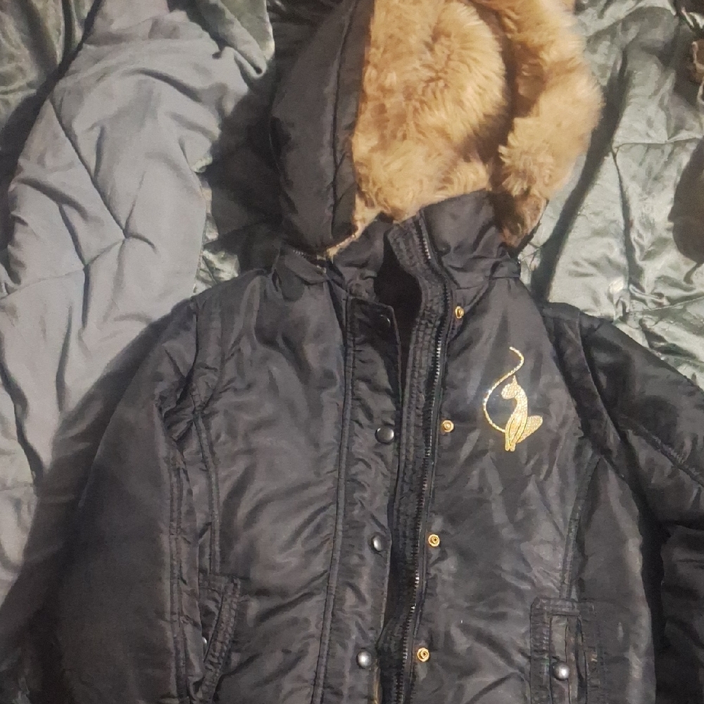 Juicy Couture Vintage Y2K Black Hooded Jacket with Faux Fur Lining